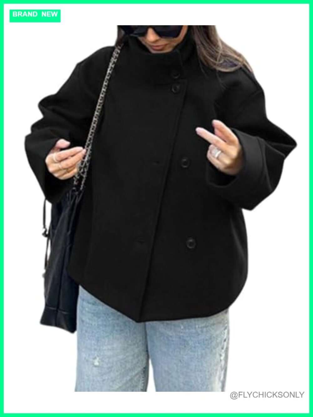 CHARTOU Women Crop Pea Coat Wool Blend Winter Loose Short Jacket
